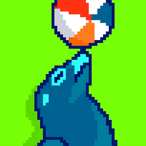 NFT Pixel Art sea lion balancing a beach ball on OpenSea