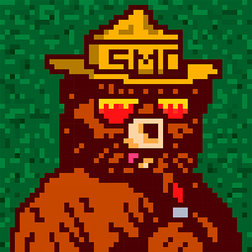 NFT Pixel Art 90's Smokey the Bear Starting a Forest Fire on OpenSea